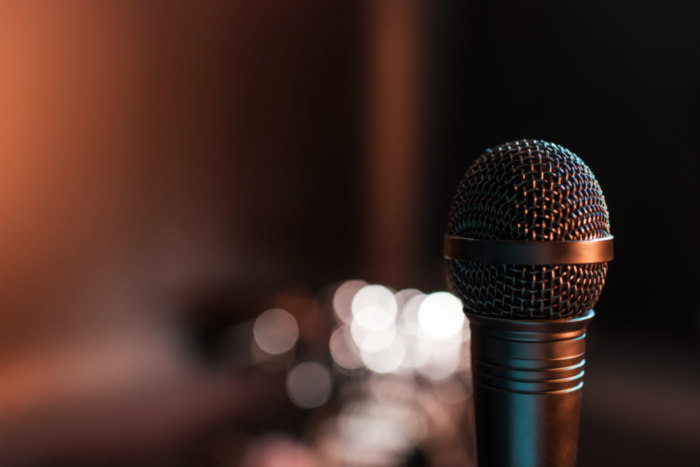 Closeup of a stage microphone