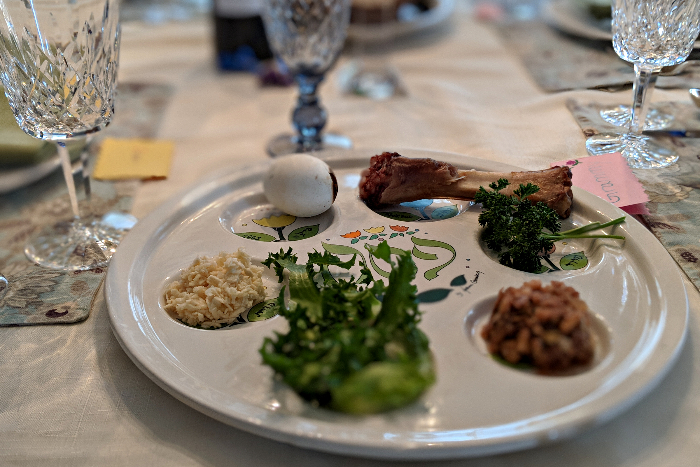 Seder plate on a set table
