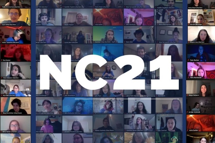 Screencap of teens gathered together on ZOom with an NC21 overlay atop it