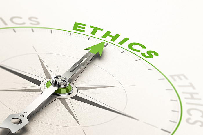 A compass with the needle pointing to the word ETHICS to illustrate ethical accountability for sexual abuse in our institutions