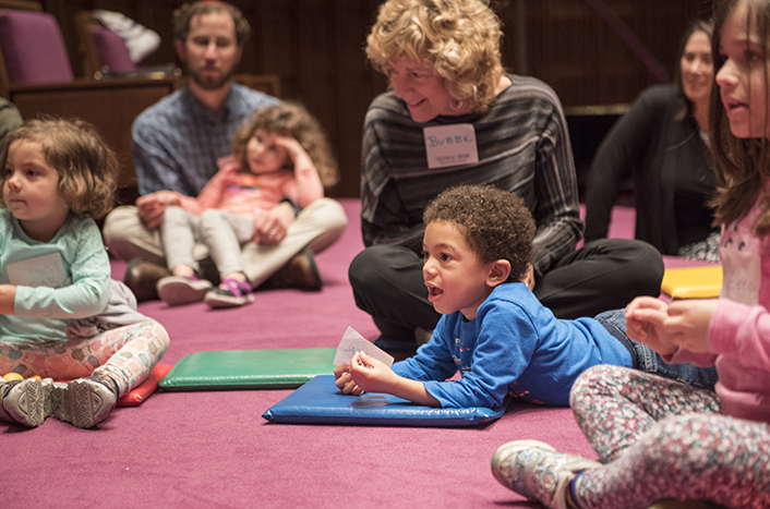 children and guardians at a synagogue event