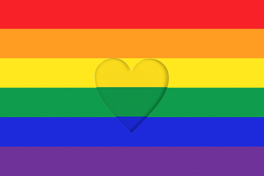 lgbtq+ pride flag with heart in center