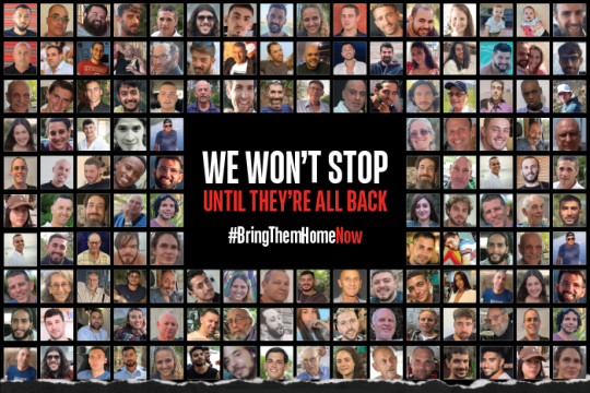 photo of all of the hostages taken by Hamas on October 7 with the words #BringThemHome